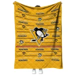 pittsburgh penguins handdrawn stripes yellow quilt blanket best selling