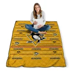 pittsburgh penguins handdrawn stripes yellow quilt blanket best selling
