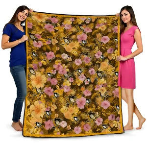 pittsburgh penguins hibiscus foliage yellow quilt blanket best selling
