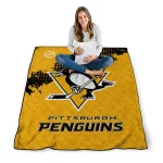 pittsburgh penguins nhl shield yellow quilt blanket best selling