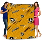 pittsburgh penguins sketch lines yellow quilt blanket best selling