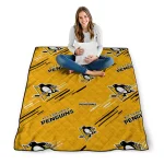 pittsburgh penguins sketch lines yellow quilt blanket best selling