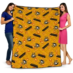 pittsburgh penguins solid classic yellow quilt blanket best selling