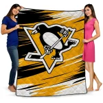 pittsburgh penguins wild lines yellow white quilt blanket best selling
