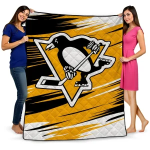 pittsburgh penguins wild lines yellow white quilt blanket best selling