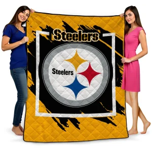 pittsburgh steelers block border gold quilt blanket best selling