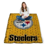 pittsburgh steelers brick grid gold quilt blanket best selling