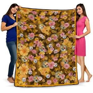 pittsburgh steelers hibiscus foliage gold quilt blanket best selling