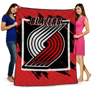 portland trail blazers block border red quilt blanket best selling