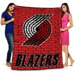 portland trail blazers brick grid red quilt blanket best selling