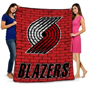 portland trail blazers brick grid red quilt blanket best selling
