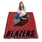 portland trail blazers brick grid red quilt blanket best selling