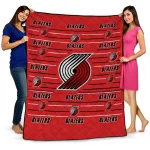 portland trail blazers handdrawn stripes red quilt blanket best selling