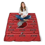 portland trail blazers handdrawn stripes red quilt blanket best selling