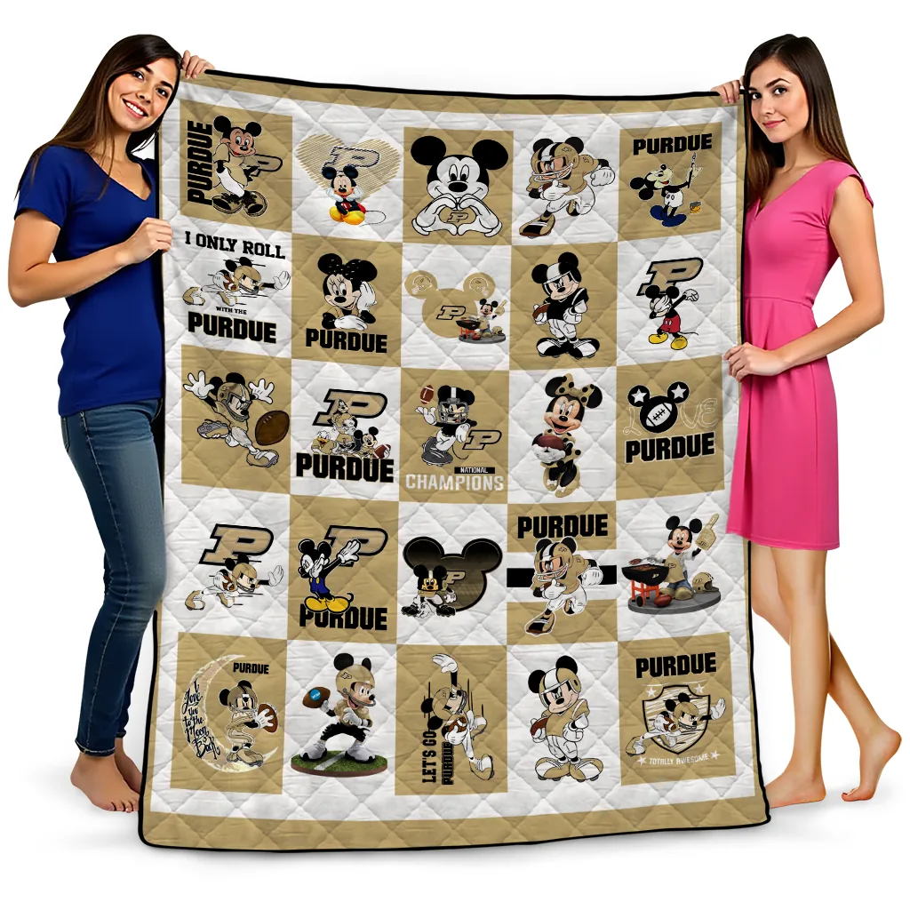 purdue boilermakers mickey mouse motif gold white quilt blanket best selling