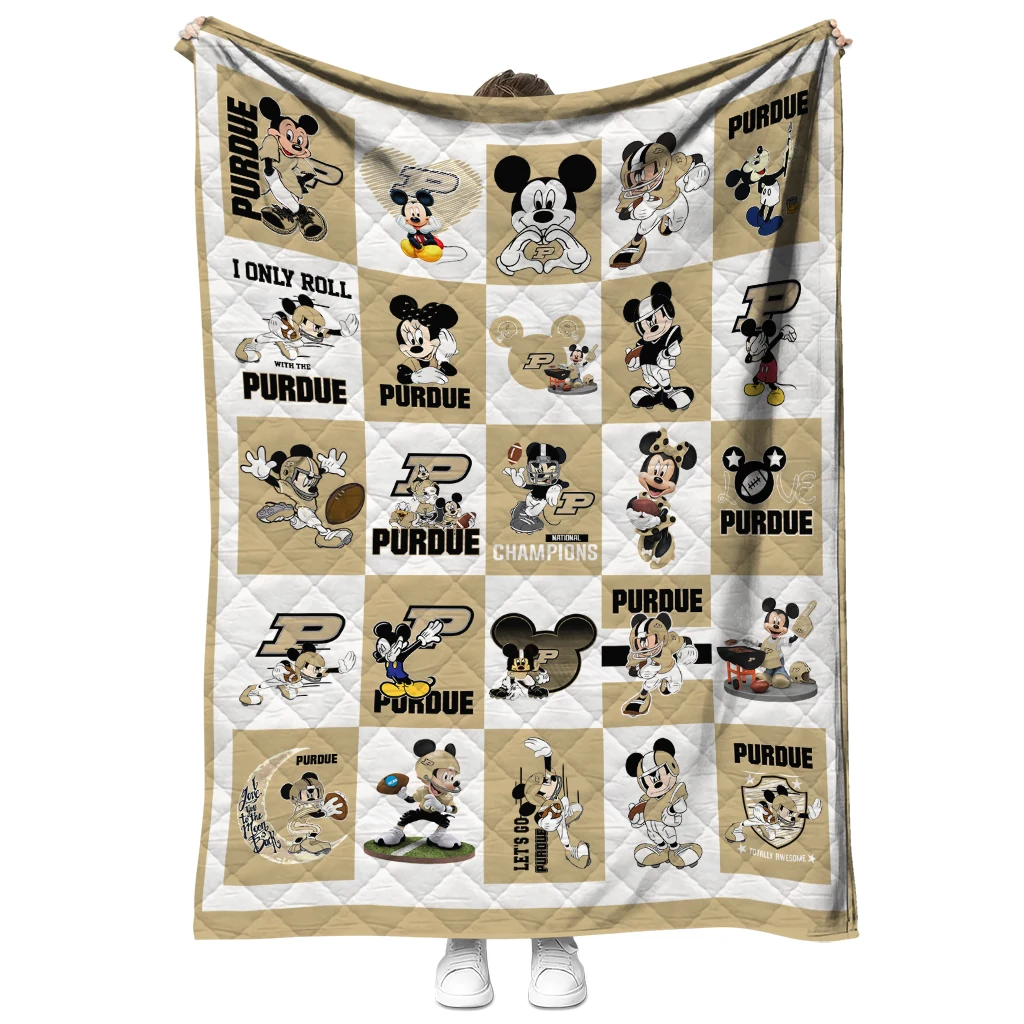 purdue boilermakers mickey mouse motif gold white quilt blanket fashion forward