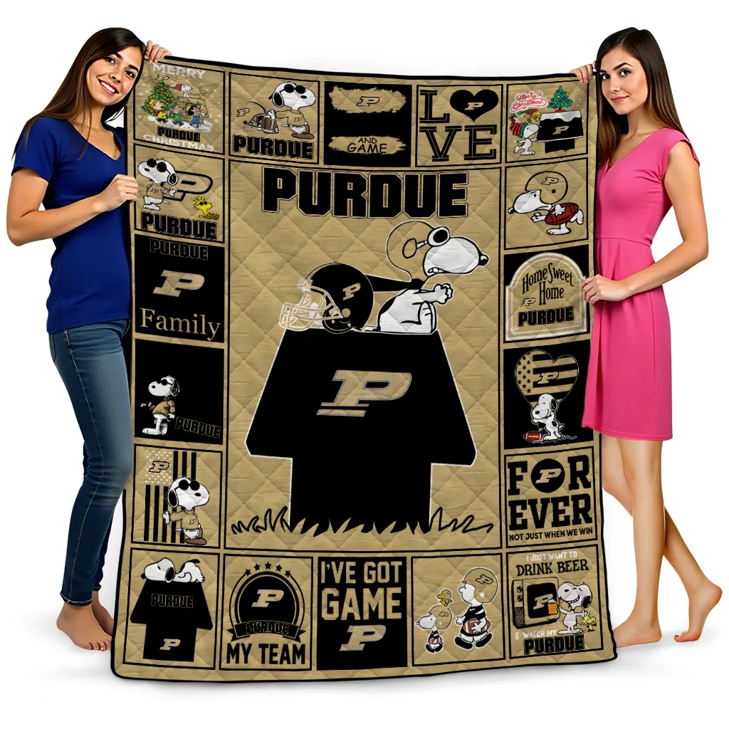 purdue boilermakers snoopy love gold quilt blanket best selling purdue boilermakers snoopy love gold quilt blanket best selling