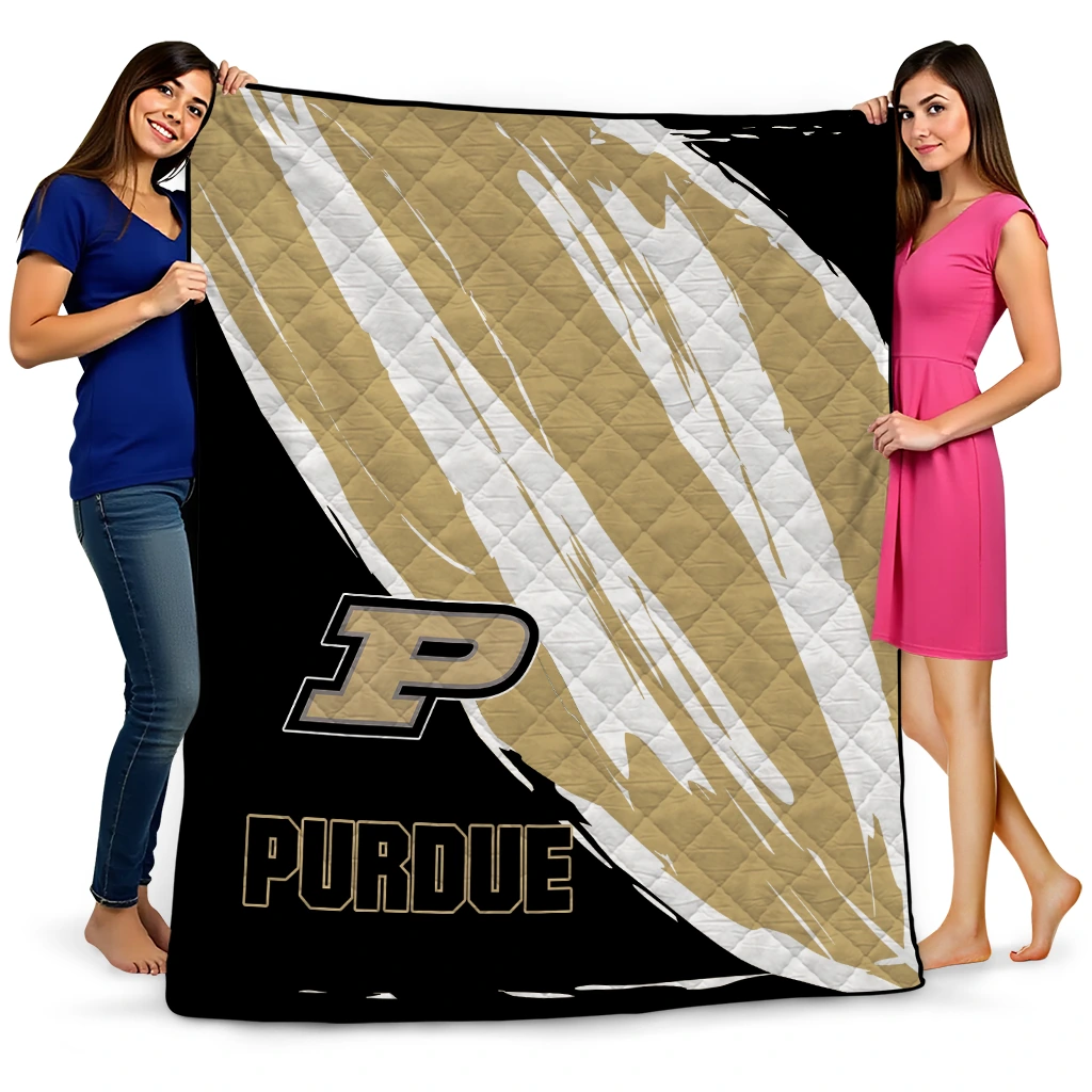 purdue boilermakers stroke art gold white quilt blanket best selling