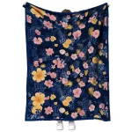 rice owls hibiscus foliage navy blue quilt blanket best selling
