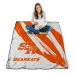 sam houston bearkats stroke art orange white quilt blanket best selling