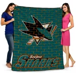 san jose sharks brick grid teal quilt blanket best selling