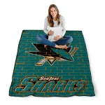 san jose sharks brick grid teal quilt blanket best selling