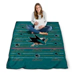 san jose sharks handdrawn stripes teal quilt blanket best selling