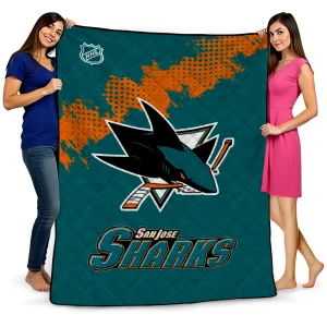 san jose sharks nhl shield teal quilt blanket best selling