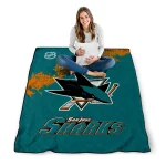 san jose sharks nhl shield teal quilt blanket best selling
