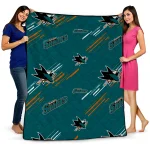 san jose sharks sketch lines teal quilt blanket best selling