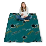 san jose sharks sketch lines teal quilt blanket best selling