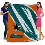 san jose sharks stroke art teal white quilt blanket best selling