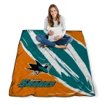 san jose sharks stroke art teal white quilt blanket best selling