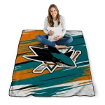 san jose sharks wild lines teal white quilt blanket best selling
