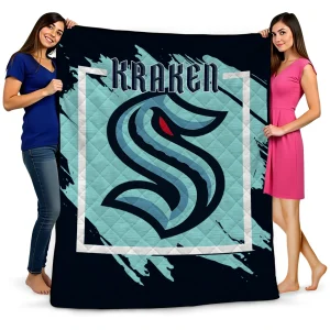 seattle kraken block border blue quilt blanket best selling