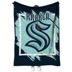 seattle kraken block border blue quilt blanket best selling
