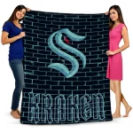 seattle kraken brick grid blue quilt blanket best selling