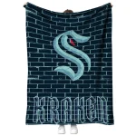 seattle kraken brick grid blue quilt blanket best selling