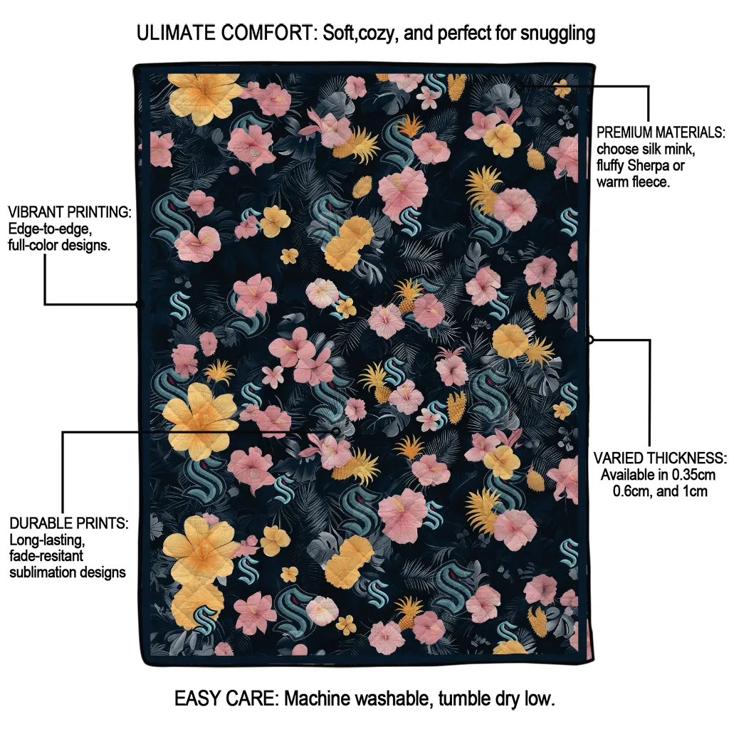 seattle kraken hibiscus foliage blue quilt blanket latest model seattle kraken hibiscus foliage blue quilt blanket latest model