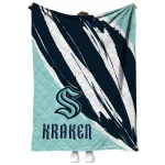 seattle kraken stroke art blue white quilt blanket best selling