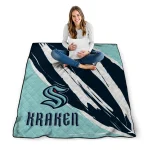 seattle kraken stroke art blue white quilt blanket best selling