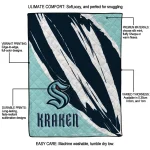 seattle kraken stroke art blue white quilt blanket best selling