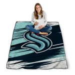 seattle kraken wild lines blue white quilt blanket best selling