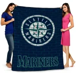 seattle mariners brick grid navy blue quilt blanket best selling
