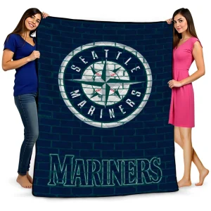 seattle mariners brick grid navy blue quilt blanket best selling