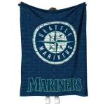 seattle mariners brick grid navy blue quilt blanket best selling