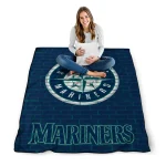 seattle mariners brick grid navy blue quilt blanket best selling