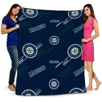 seattle mariners sketch lines navy blue quilt blanket best selling