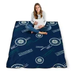 seattle mariners sketch lines navy blue quilt blanket best selling