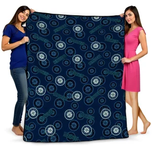 seattle mariners solid classic navy blue quilt blanket best selling